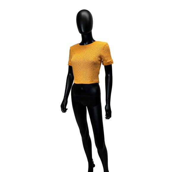 NWT ZARA Tangerine Crochet Scallop Trim Top Tshirt Sz S - Picture 4 of 10